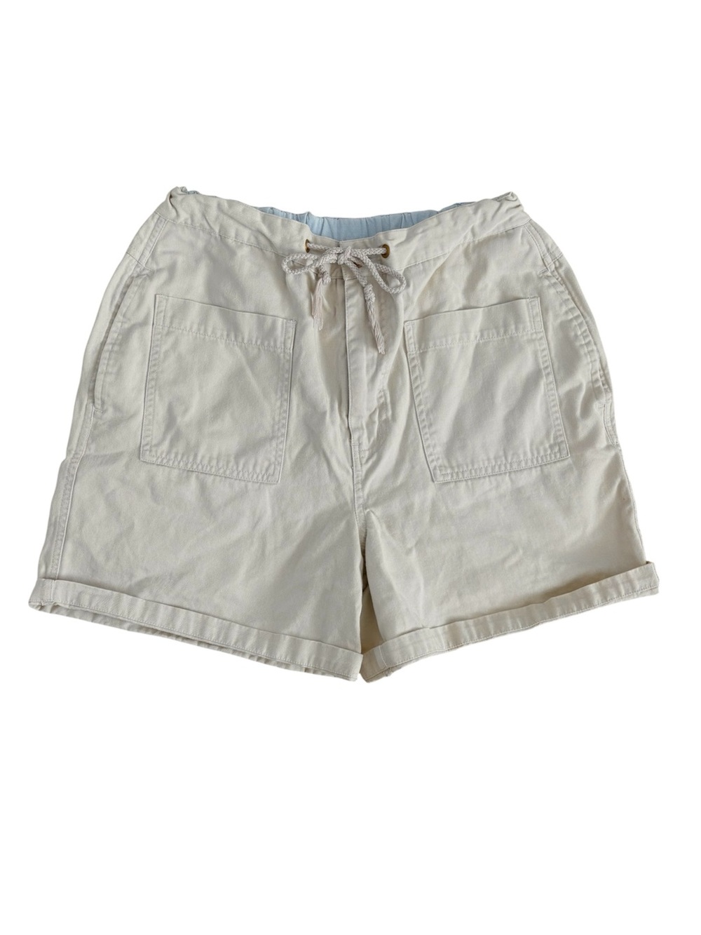 Vintage Northern Spirit Cotton Utility Shorts Khaki Cuffed High Waist Drawstring